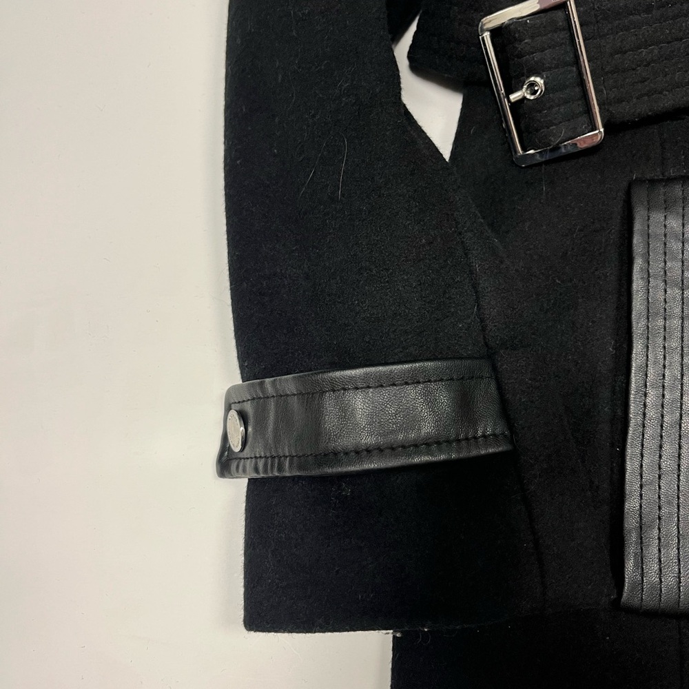 Michael Kors Long Women's Wool Pea Coat Silver Details Size XS Color Black - Picture 4 of 11